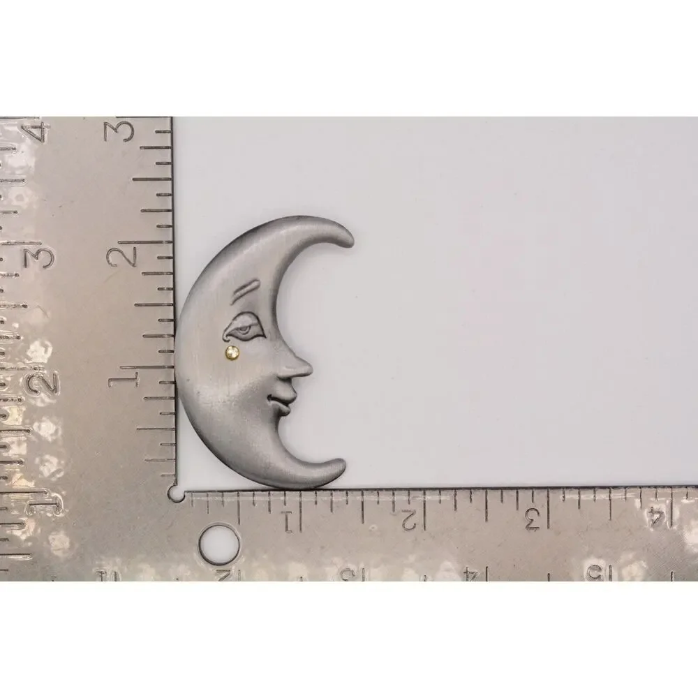 AJC Vintage Celestial Crescent Moon Pin Brooch Face Crystal Signed 1980s BinA18